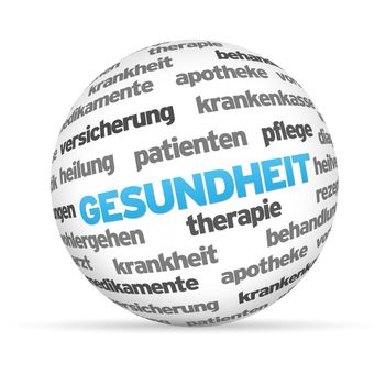 3d Gesundheit Word Sphere on white background.