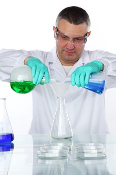 Chemistry Scientist conducting experiments on white background