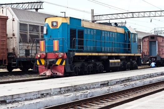Old steam locomotive on the railway