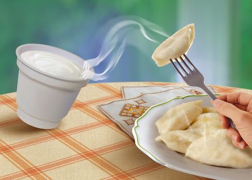 creative image where the steam wants to reach to sour cream