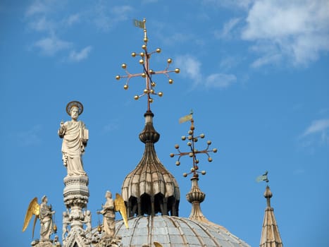 Venice - fine architectural details from the upper facade of the Cathedral of the St Mark