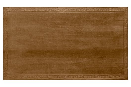 Part of a brown woodboard texture with floral motivs frame isolated on white background.