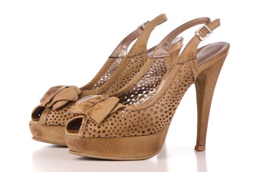 Brown high heel women shoes  isolated on white background.