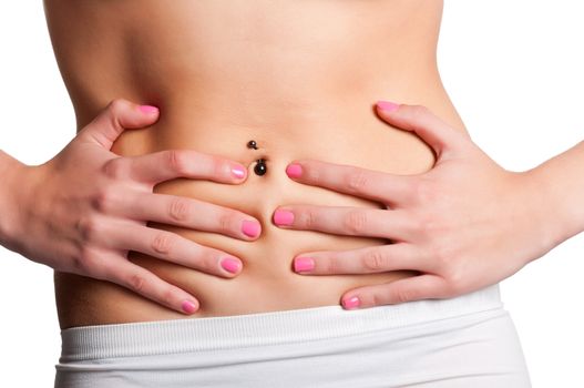 Woman suffering from stomach pain