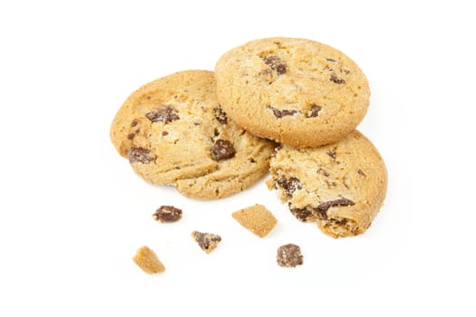 Chocolate chip cookies isolated on white background