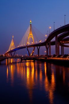 Bhumibol Bridge in Thailand,The bridge crosses the Chao Phraya River twice.