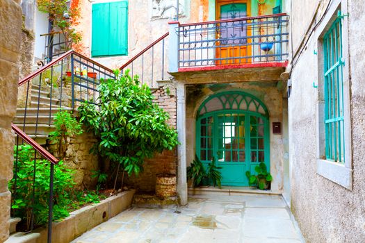 Narrow Street in the City of Rovinj, Croatia