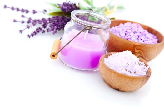 Lavender bath salt, isolated on white background