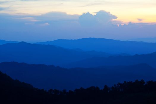 Blue sunset in the mountains