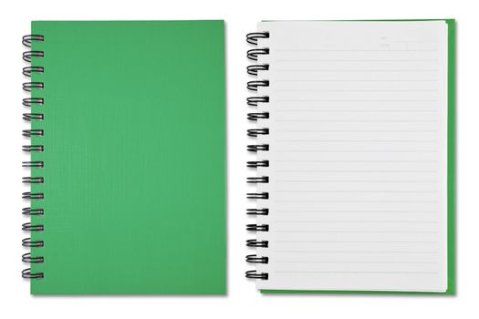 Green Blank Note Book on white background