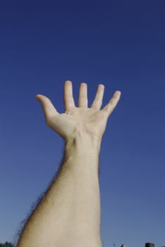 Hand reaches sky