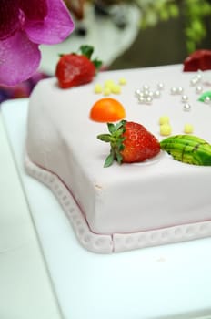 Fresh strawberry on the cream cake