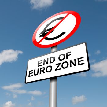 Illustration depicting a road traffic sign with a euro zone end concept. Blue sky background.