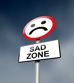 Illustration depicting a road traffic sign with a sadness concept. Dark sky background.