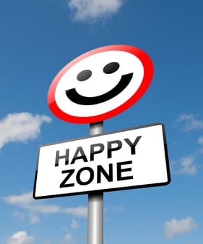 Illustration depicting a road traffic sign with a happiness concept. Blue sky background.