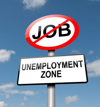 Illustration depicting a road traffic sign with an unemployment concept. Blue sky background.