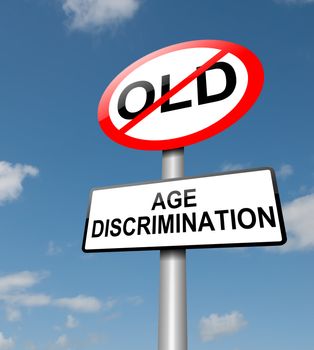Illustration depicting a road traffic sign with an age discrimination concept. Blue sky background.