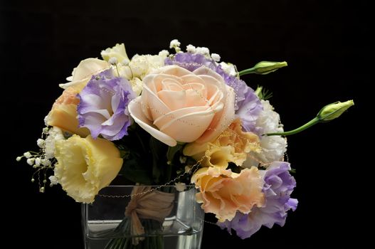 bouquet of flowers on black background.