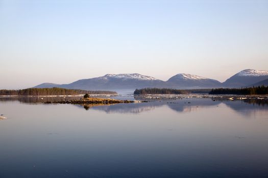 Seascape with a view of the islands and mountains.  Kandalaksha