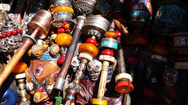 Copper Tibetan prayer wheels,used as buddhist instrument or souvenir. 