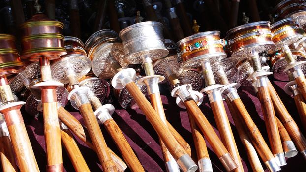 Copper Tibetan prayer wheels,used as buddhist instrument or souvenir. 