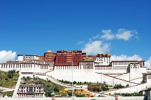 Landmark of the famous Potala Palace in Lhasa Tibet in a sunny day