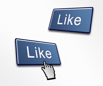 Two Social Media Like Buttons with a Hand Cursor Clicking