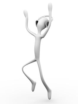 Listening to Music. 3D rendered cartoon illustration. 