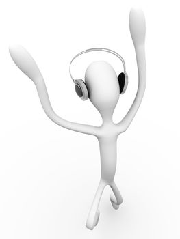 Listening to Music. 3D rendered cartoon illustration. 