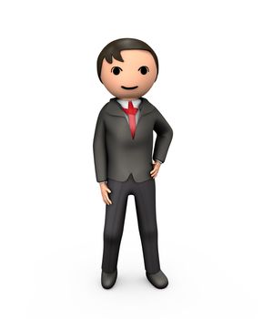 3D Young Business Man in Suit Standing on White