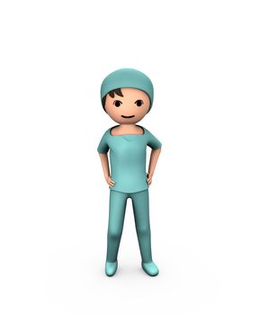 3D Person Young Doctor Wearing Scrubs on White