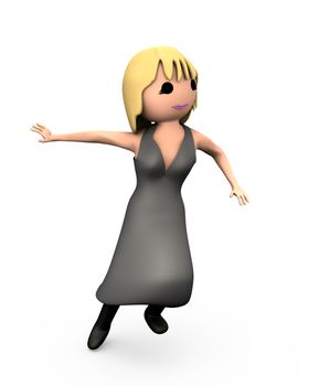 3D Dancing Blonde Girl Woman in Black Dress Ball Gown