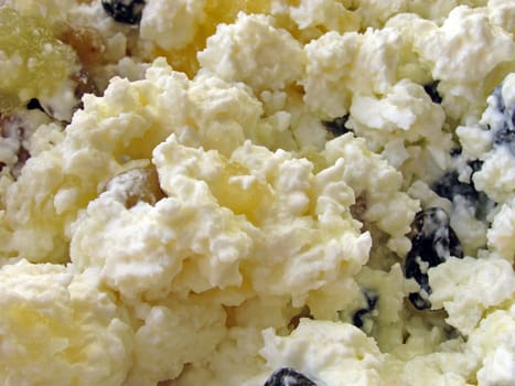 close up of curds with dried fruits and honey