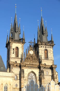 The Teyn Church in the old city of Praha, Czech republic, Europe.