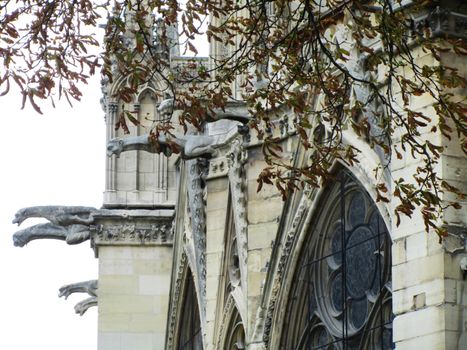 Gothic church with big windows and gargoyles