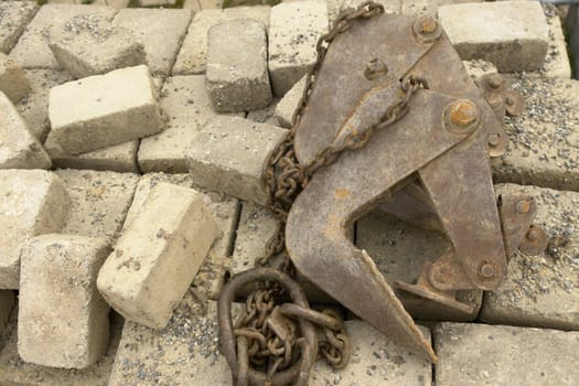 roadworks with cobblestones at a building site..