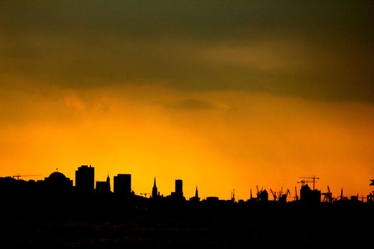 german hamburg city evening skyline