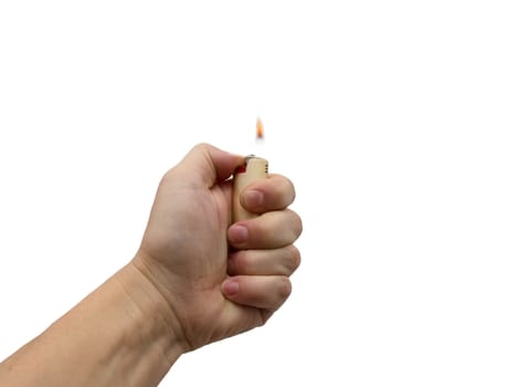  hand with cigarette lighter on a white background