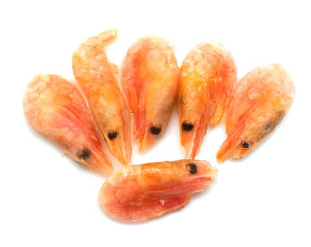 Red frozen shrimp on a white background