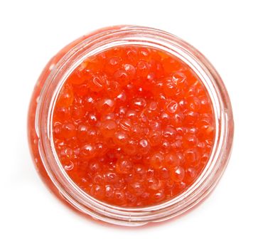 red caviar in the bank on a white background