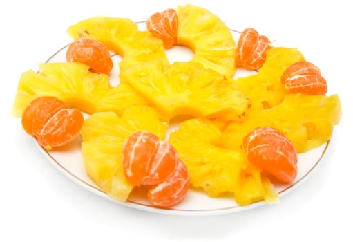 tangerines with pineapple on a white background