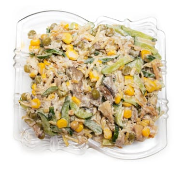 salad . cucumbers with mushrooms and corn