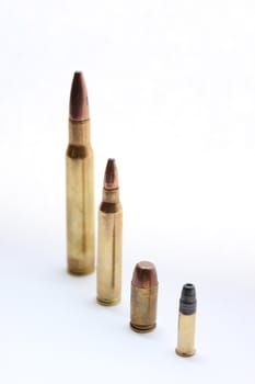 Different caliber rifle and handgun bullets
