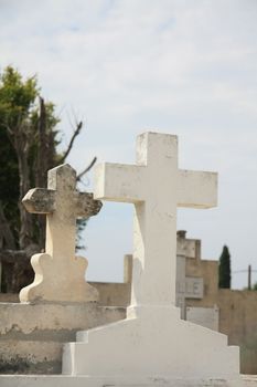 White ornaments on a cemetery in the Provence, France