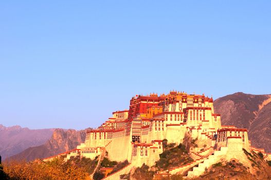 Landmark of the famous Potala Palace in Lhasa Tibet in a sunny day