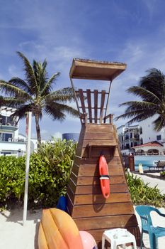 A wooden life guard station by the beach