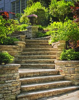 Natural stone stairs landscaping in home garden