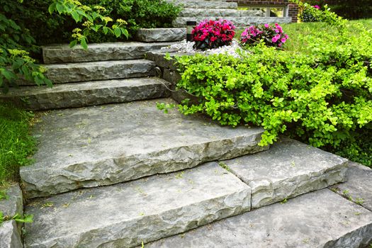 Natural stone stairs landscaping in home garden