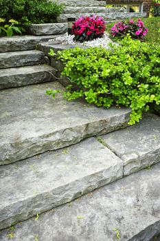 Natural stone stairs landscaping in home garden