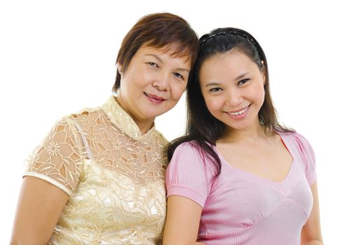 Mixed race Asian family isolated on white background